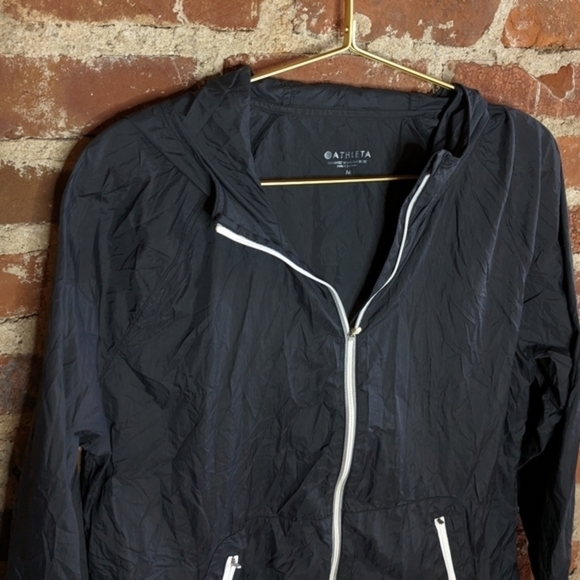 Athleta Medium Black Thin Full Zip Hooded Travel Jacket - Picture 2 of 10